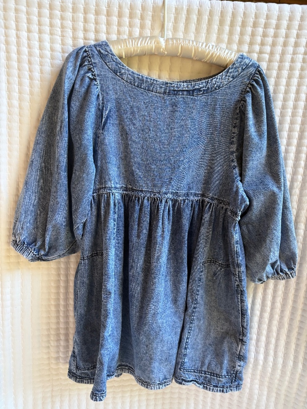 Free People Get Obsessed Denim Babydoll Mini Dress Blue Small